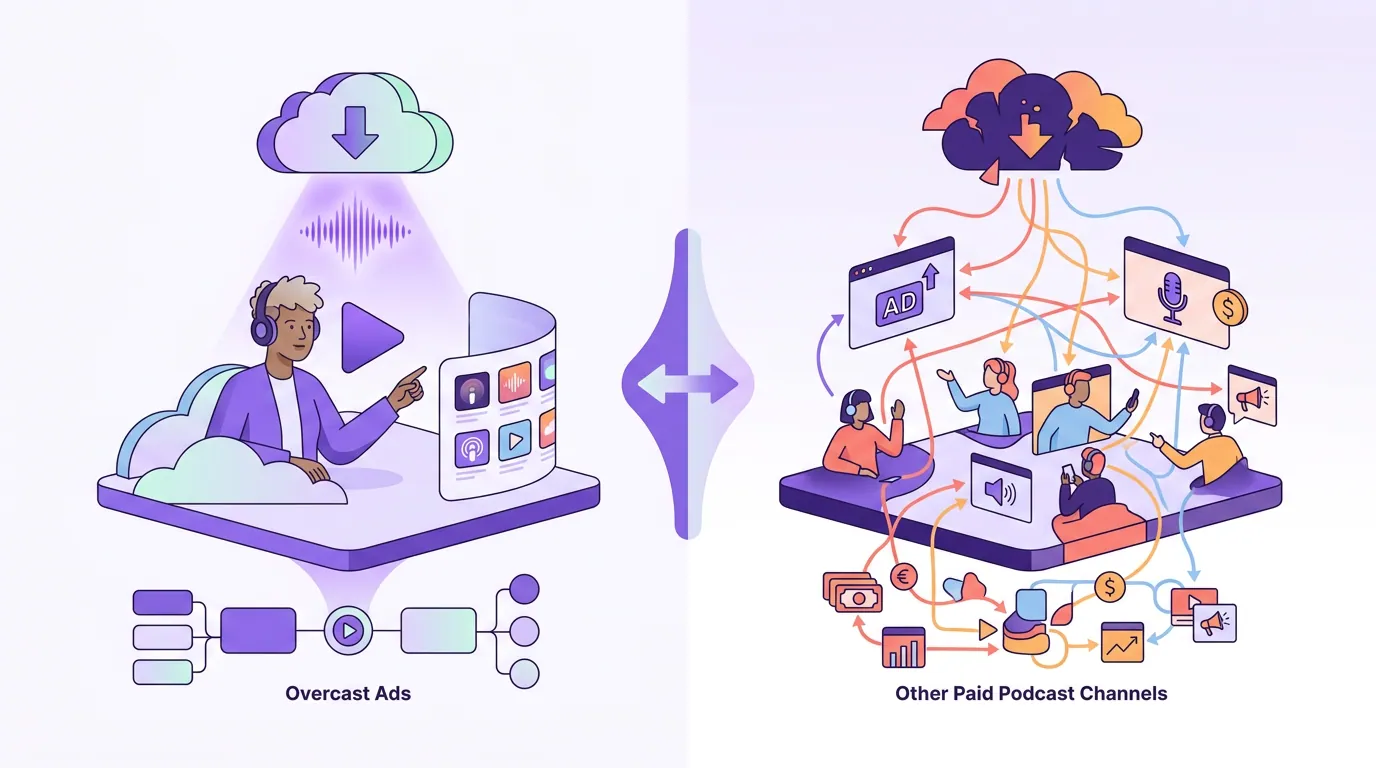 Illustration for 'Overcast ads vs other paid podcast channels'