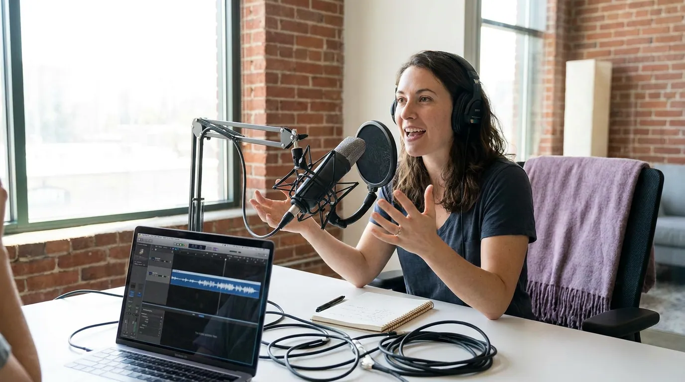 Illustration depicting Batch Captioning a Backlog of Podcast Clips