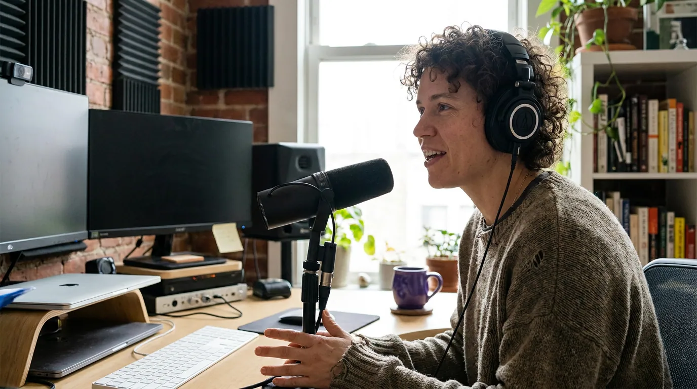 Illustration depicting Batch-Record a Month of Podcast Episodes in One Day