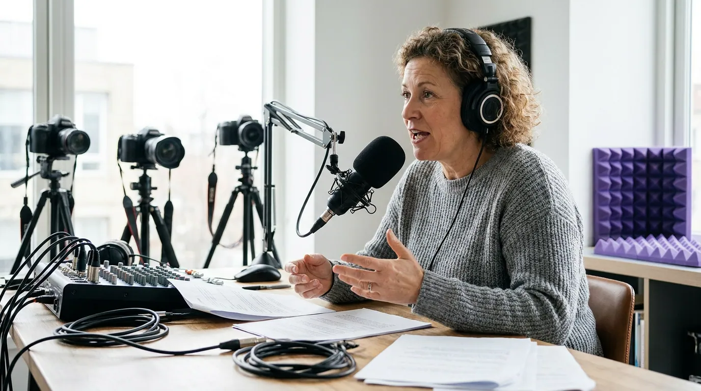 Illustration depicting Building a Two- or Three-Camera Podcast Setup