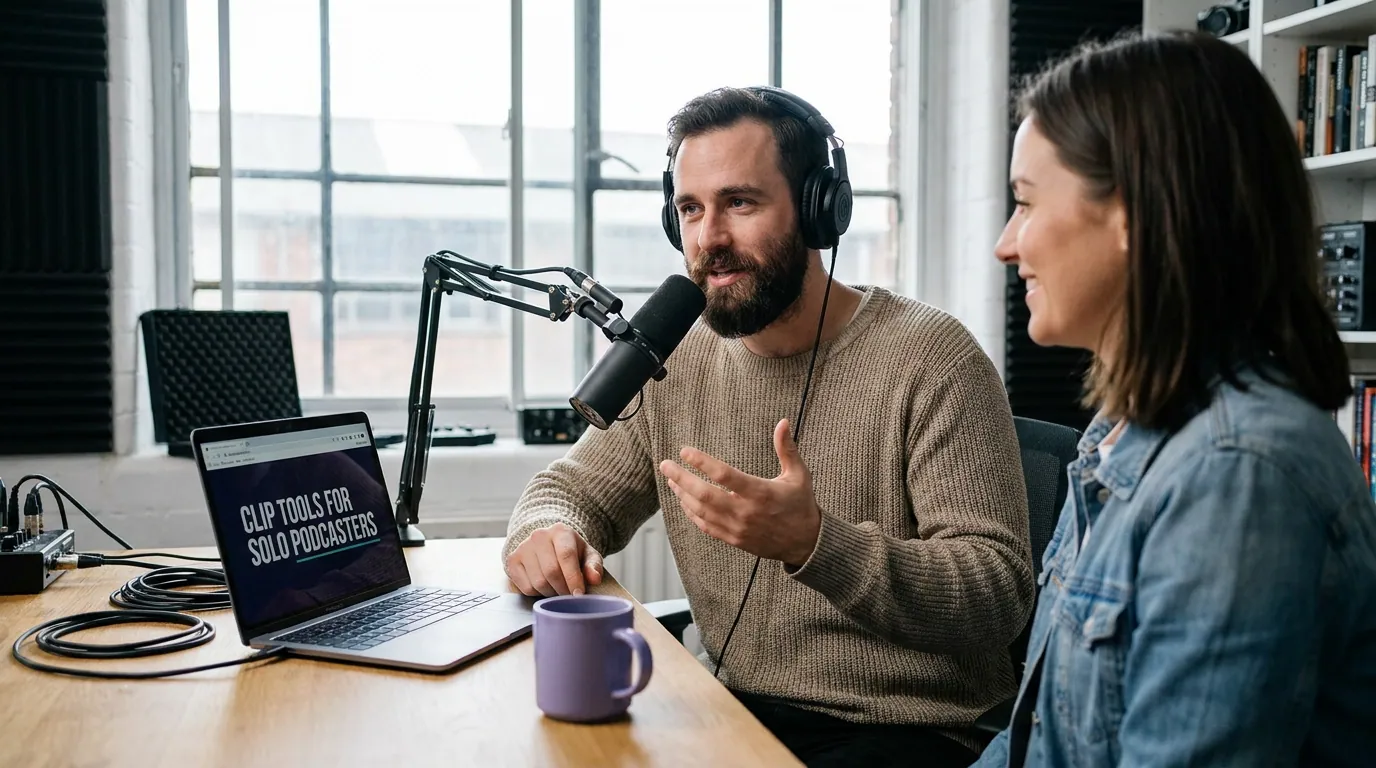 Illustration depicting Best Clip Tools for Solo Podcasters (2026)