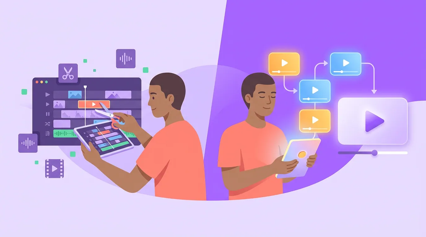 Illustration for 'CapCut vs an AI-first clipper, side by side'