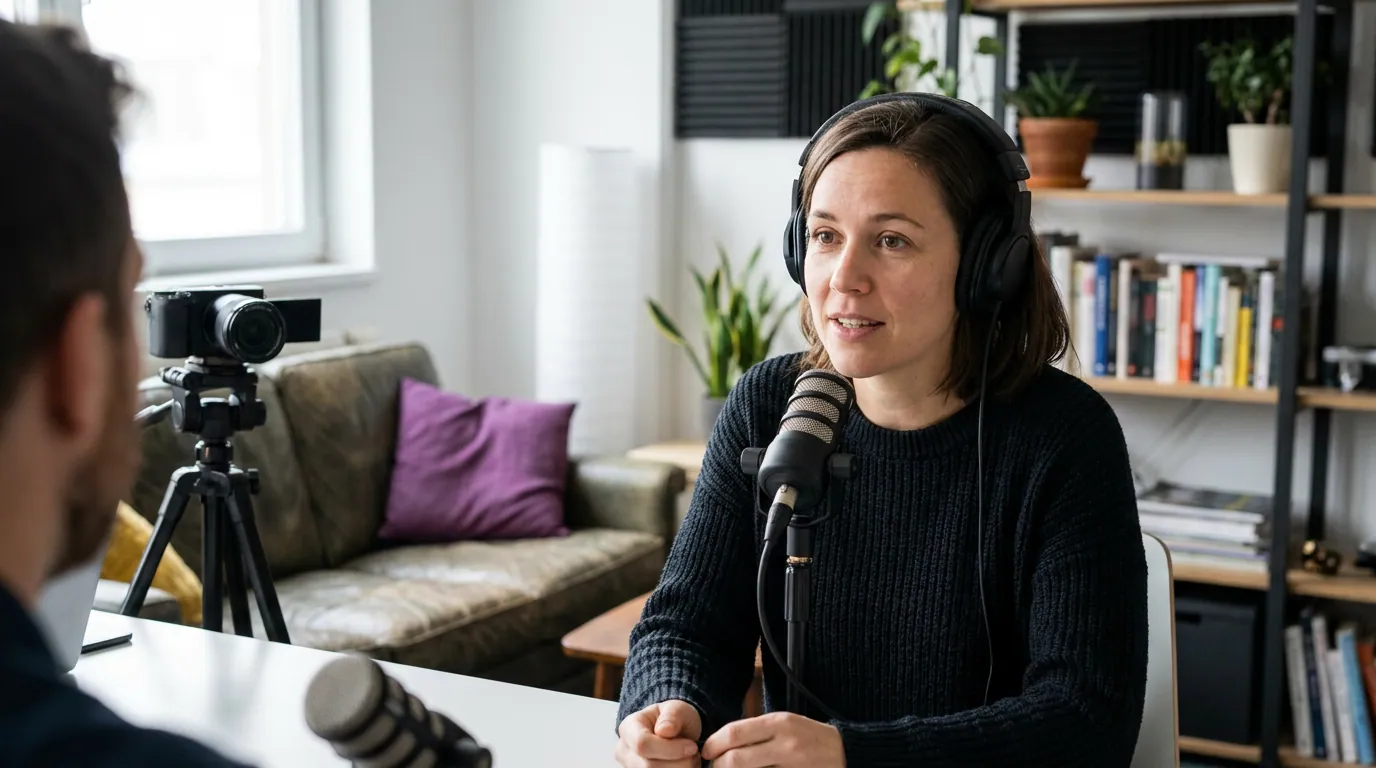 Illustration depicting Where to Look on a Video Podcast: Camera vs. Host