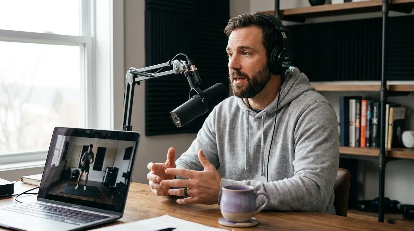 Illustration depicting Fitness Podcast Clips: Talk vs Demonstration